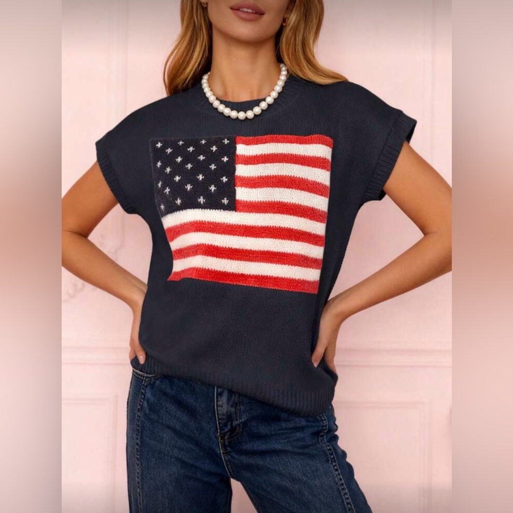 USA American Flag Crop Sweater Vest